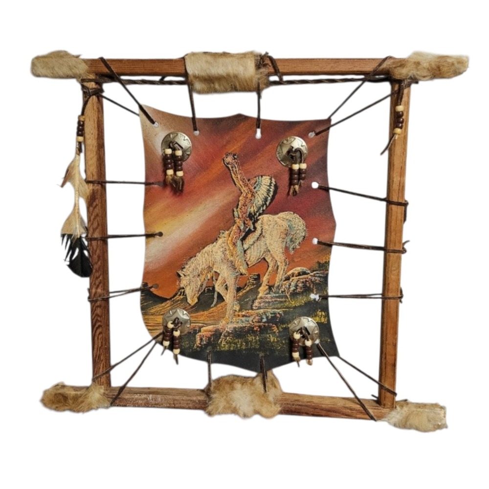 VTG Native American Painted Hide Wall Hanging Southwestern, Tribal, End Of Trail